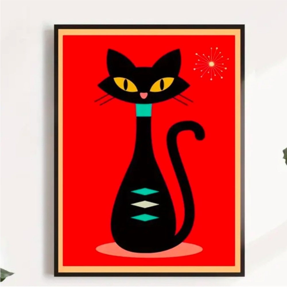 Mid century modern black cat canvas print